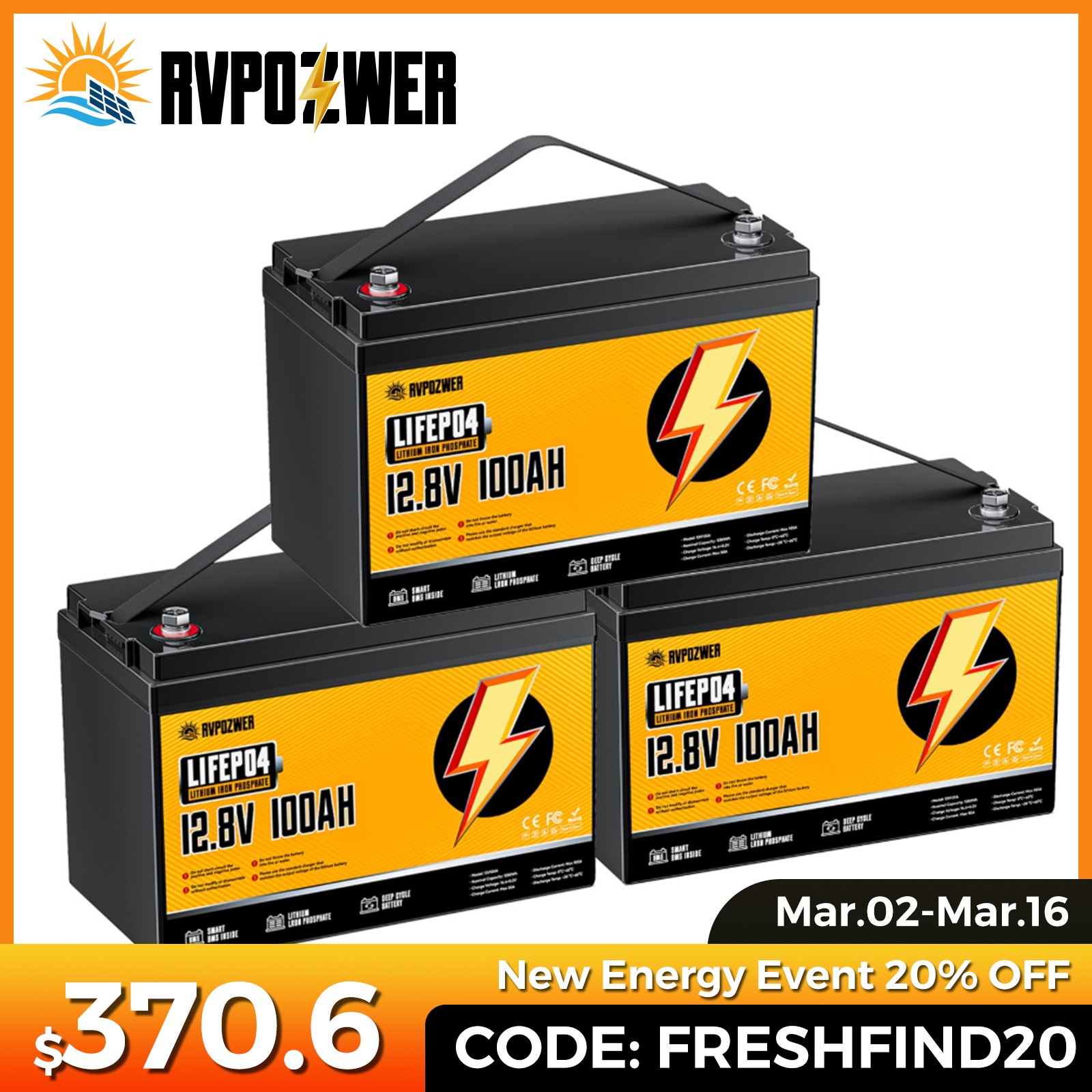 36V 100Ah LiFePO4 Lithium Battery Deep Cycle 3 Group 12V 100