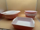 Vintage Pyrex Gooseberry Pink White Cinderella Nesting Bowls Set 441-444