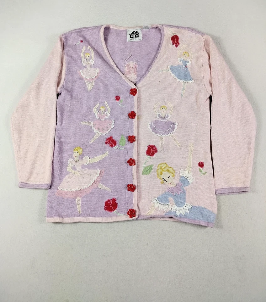 Cárdigan bailarina vintage de punto Storybook para mujer grande rosa púrpura Foto 2 de 4