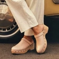 J.Crew Convertible Leather Pink Clogs, Brass NWOB
