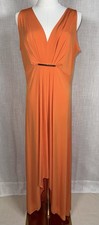 Vintage Michael Kors Sleeveless Pleated High Low Orange Party Dress Sz L