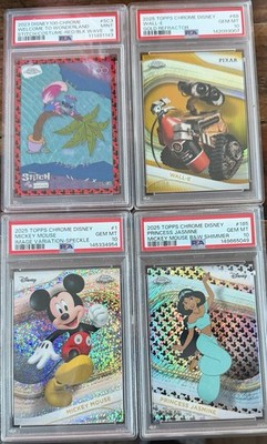 Topps Chrome Disney Trading Card Lot 4 Cards 2023 Stitch Wall-E Mickey Mouse