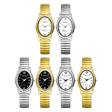 Women's Business Oval Case Elastic Stainless Steel Strap Band Wrist Watch
