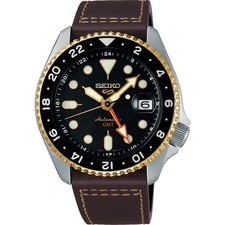 Seiko 5 Sports SSK036K1 Automatic GMT Leather Black Dial Watch