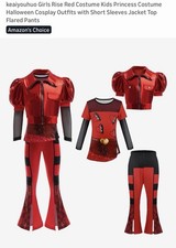 Girls Princess Red Cosplay Costume Halloween Coat Skirts Pants children Carnival