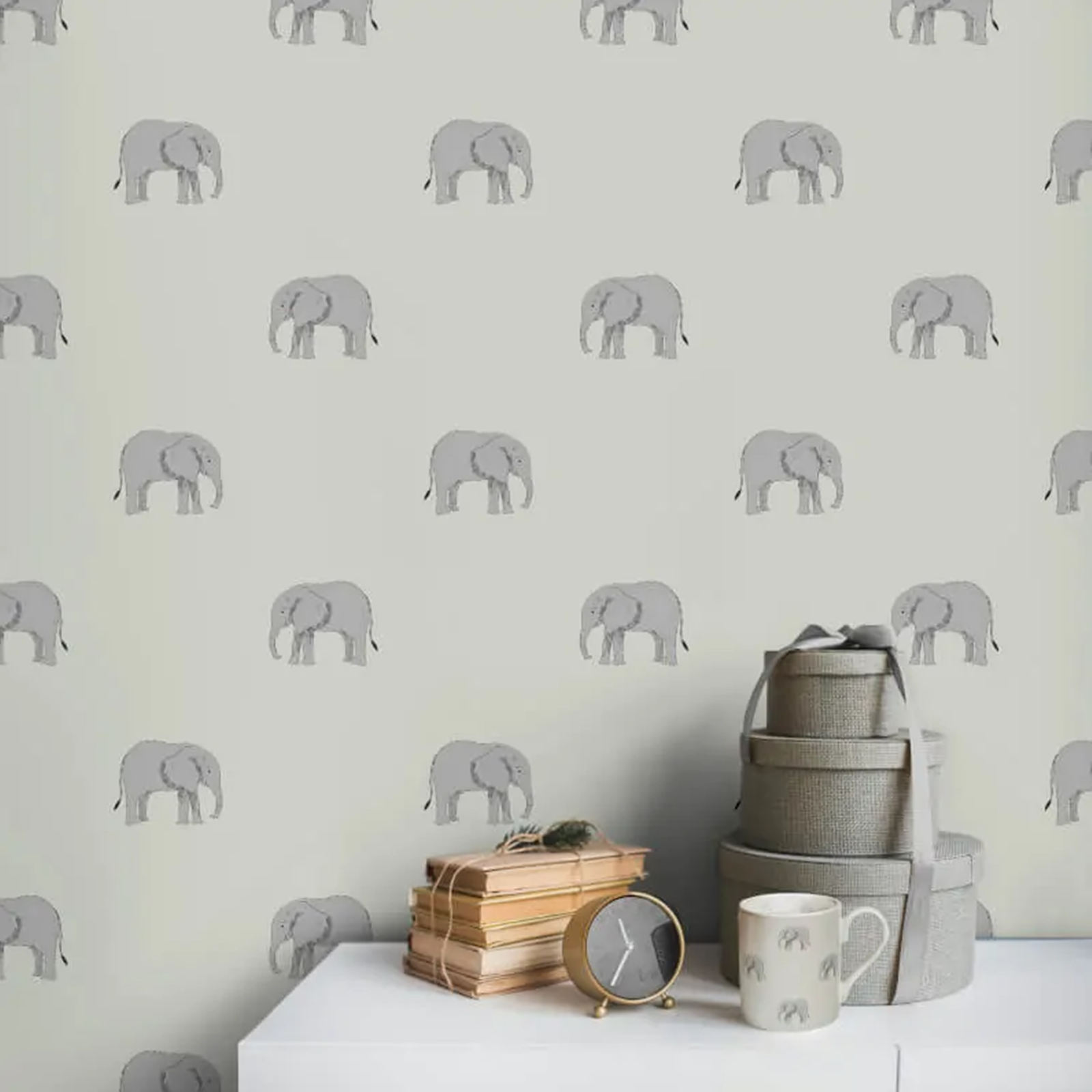 Light Sage Elephant Wallpaper Smooth Thick Kids Childrens Bedroom Playroom