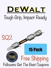 15 Pack DeWalt IMPACT READY 2" TOUGH GRIP Bit Set Square #2 SQ2 Robertson