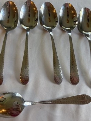 Reed and Barton Stainless Steel Hammered Handle Spoons, Silver, Set of 7