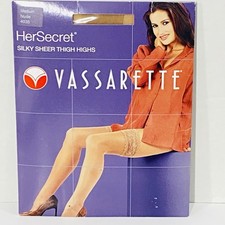 NEW Vassarette HER SECRET Silky NUDE Sheer THIGH HIGHS Medium 4035 Lace Top