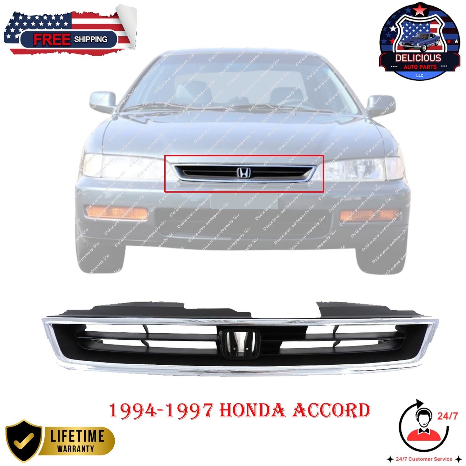 New Grille Chrome Shell with Textured Black For 1994-1997 Honda Accord HO1200136