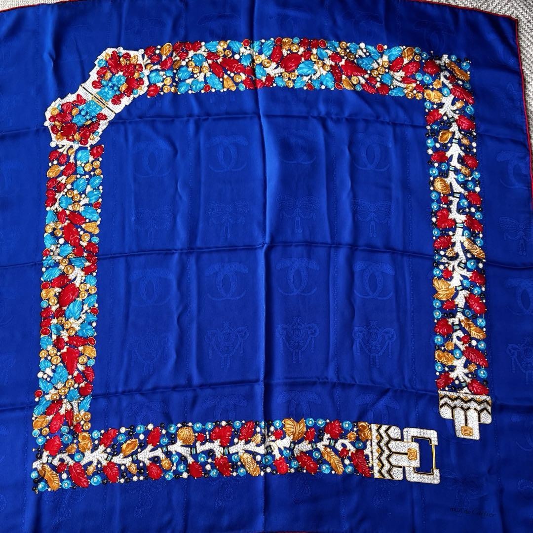 Cartier スカーフ　青 Cartier/scarf/blue/black/gold/chain/カルティエ/スカーフ/青