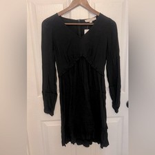 LOFT Women's Black V-Neck Long Sleeve Ruffle Detail Dress Size 00 NEW