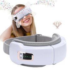 Eye Massager with Heat and Vibration Compression Rechargeable Bluetooth White