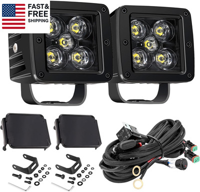 LED Cubes, 2PCS 3 Inch 100W CREE LED Pods with Wiring Harness Kit and Black Cov