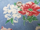 BEST Vintage Feedsack Flour Sack Fabric 40s Geraniums Poppies Blue Remnant Quilt