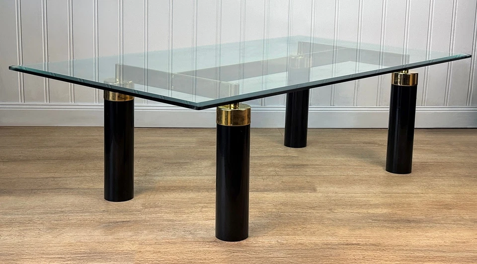 Vintage Art Deco Column Black Lucite & Brass Rectangular Coffee Table - Image 4 of 4