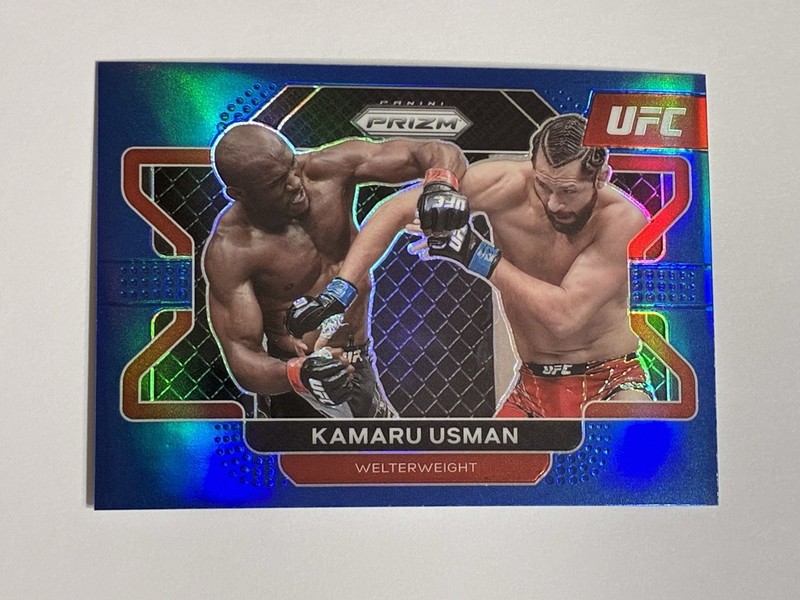 2022 Panini UFC Prizm Kamaru Usman 19/199 Blue Prizm Card #54
