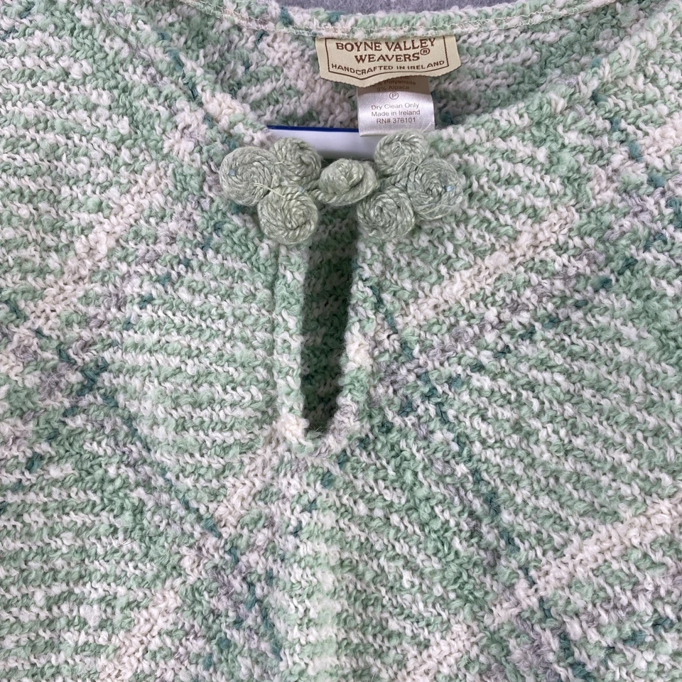 Poncho xadrez Boyne Valley Weavers tamanho único plus verde mistura de lã franjas Irlanda - Imagem 4 de 4