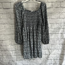 PREOWNED GAP GREEN BLUE FLORAL PUFF SLEEVE SQUARE NECK DRESS MEDIUM M 