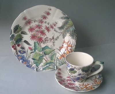 Gien France TAMARIN Kaffeegedeck:  Dessertteller+ Kaffeetasse+ Untere - Vintage