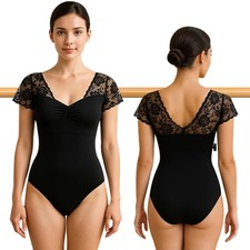 Women's Lace Ballet Dance Leotards for Adult Gymnastics Dance Tops Hollow Back