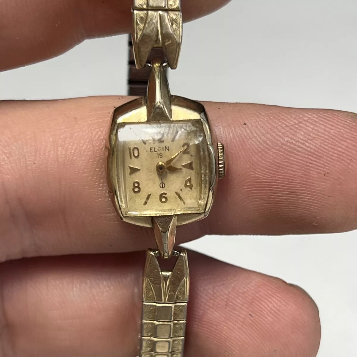 Vintage Elgin Ladies 10K RGP Bezel Gold Tone Speidel Stretch Band