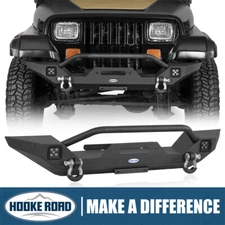 Hooke Road Front Bumper Bar w/ Winch Plate Light Fit 1987-1995 Jeep Wrangler YJ