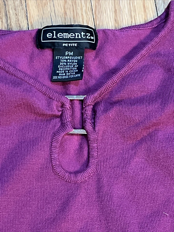 Elementz 3/4 Sleeve Pink Purple Top With Metal Accents Size PM - Image 2 of 4