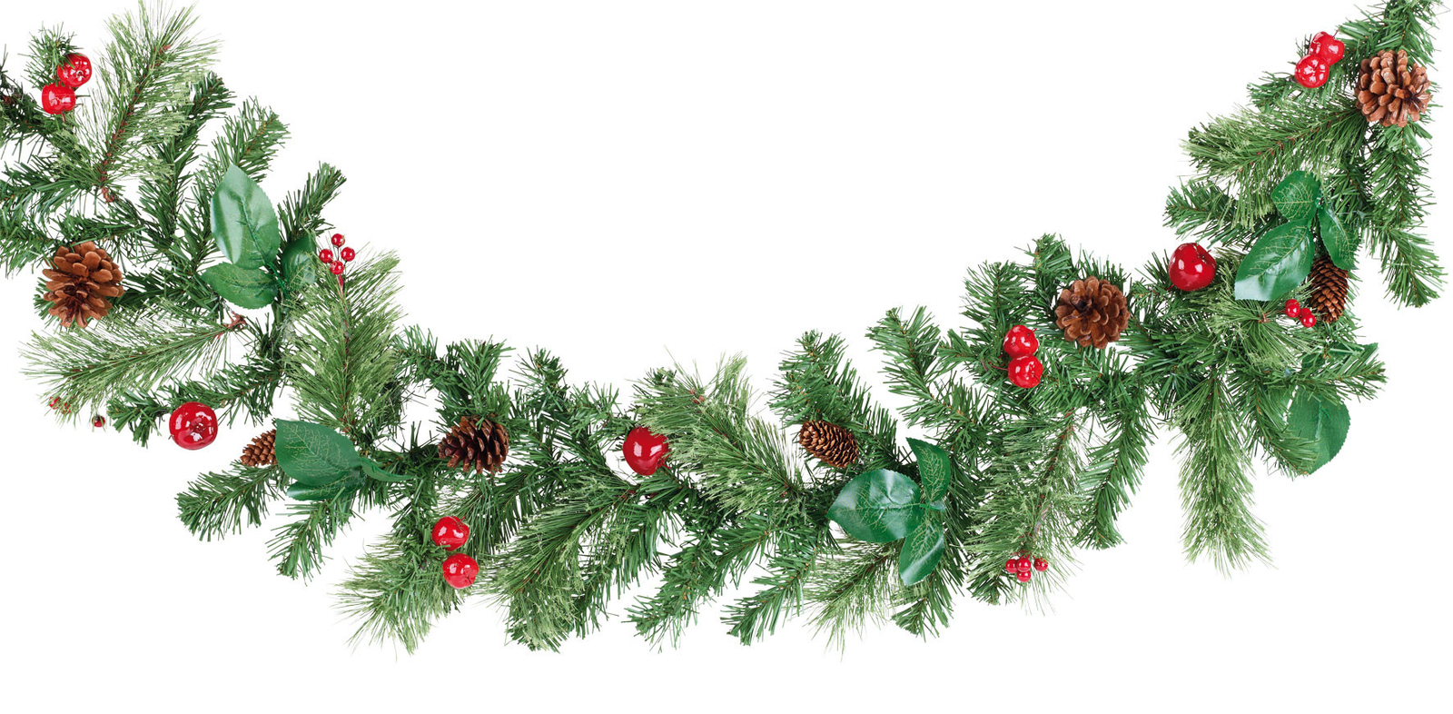Guirlande de sapin artificielle de 180 cm avec pommes de pin et baies rouges