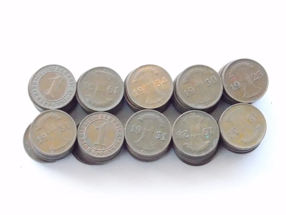 LOT GERMAN Coins 100x 1 REICHSPFENNIG 1923- 1936 Copper WEIMAR 3RD Reich Pfennig - Image 3 of 4