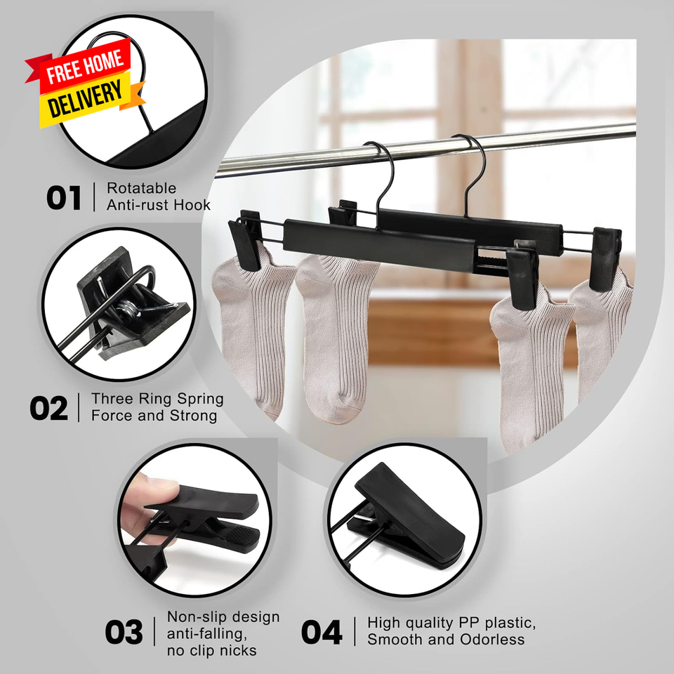 10 Pack Pants Hangers with Adjustable NonSlip Clips AntiRust Hanging