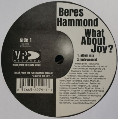 Beres Hammond/What About Joy/Can You Play Some More/33/VP Records-Unknown Date