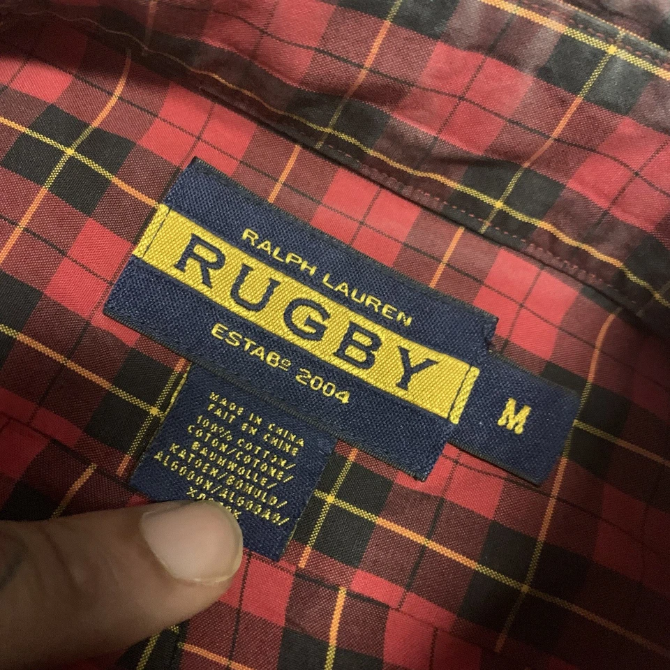 Camisa masculina rugby Ralph Lauren tamanho médio vermelha xadrez manga longa botão para baixo - Imagem 4 de 4
