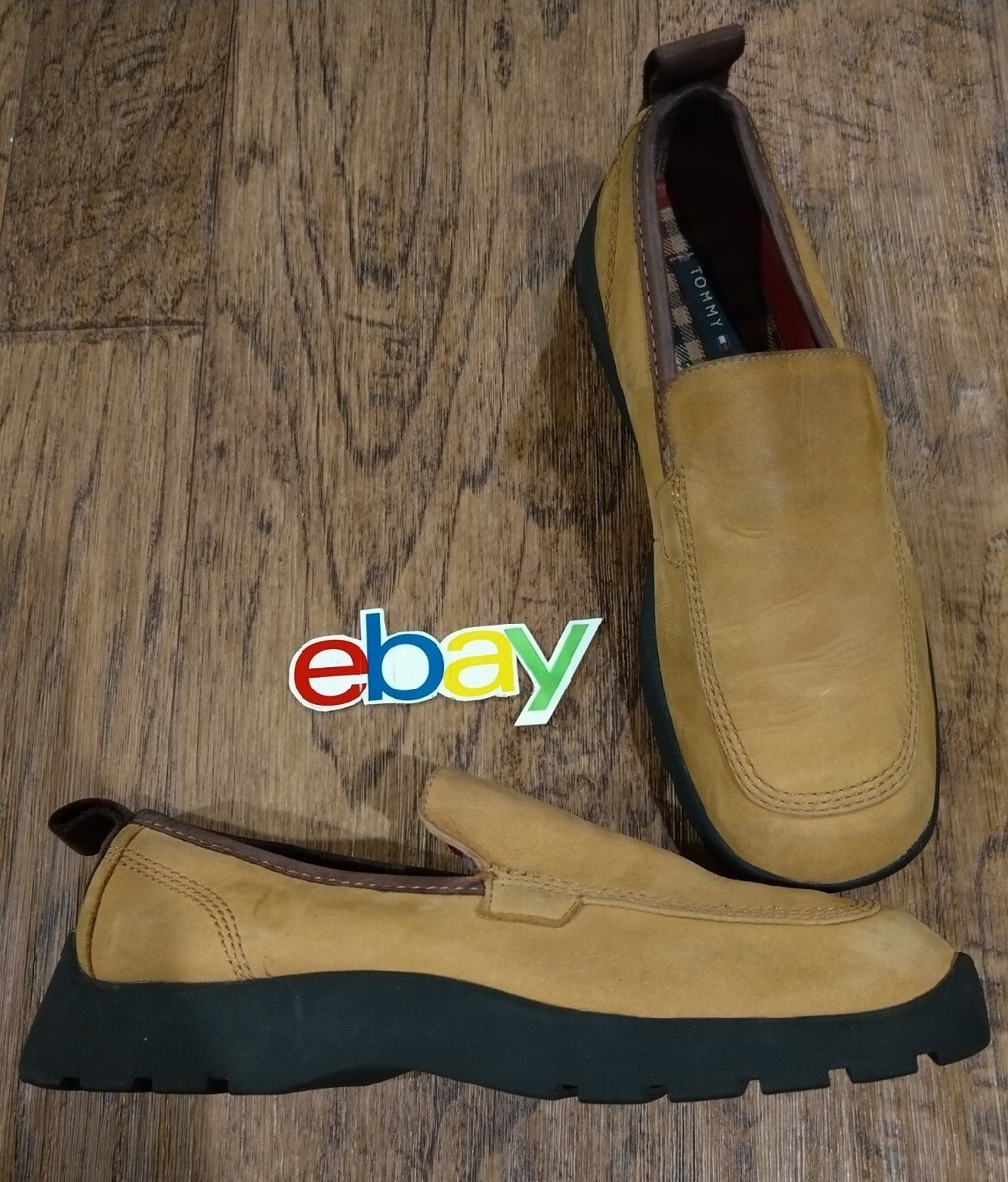 Vintage TOMMY HILFIGER Women Sz 7.5M Suede Camel Tan Loafer 
