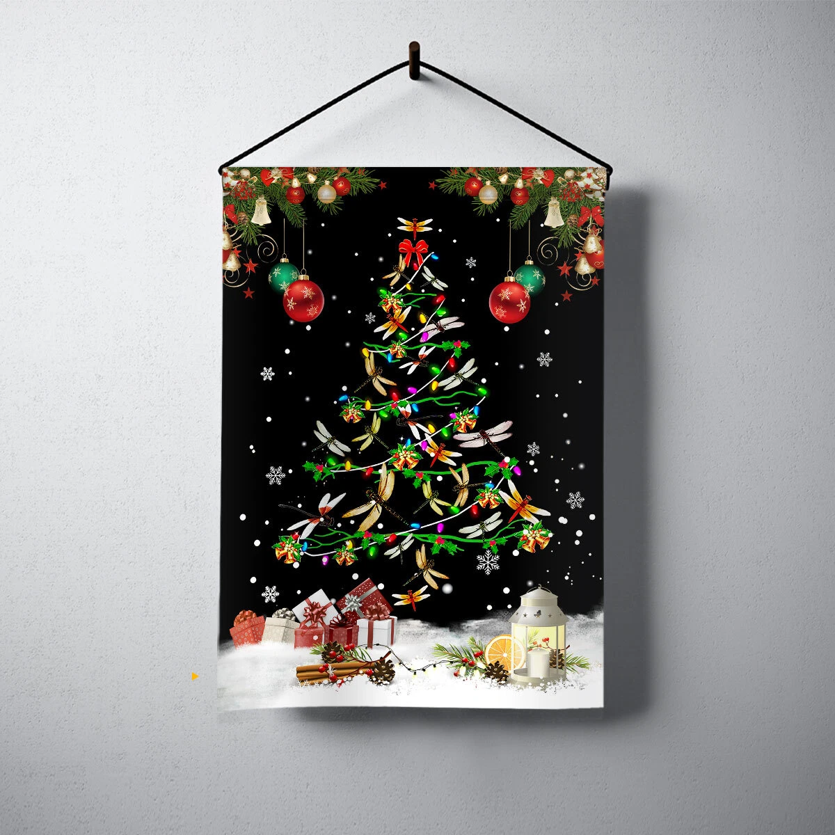 Dragonfly Merry Christmas Flag, Dragonfly Christmas Tree Lights Flag Gift