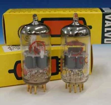 Match Pair E88CC Siemens & Halske - "Valvo RED" Gold Pin, Maxi-Pre = NOS, bn4139