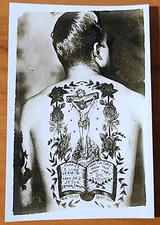 Bernard Kobel Traditional Tattoo Photo B&W Vintage Tattooed Man Crucifix Jesus