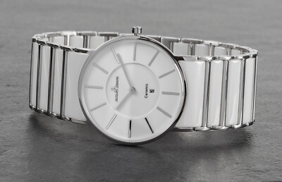 RARE UNISEX Jacques Lemans 1-1648E WHITE Ceramic  YORK  NEW 