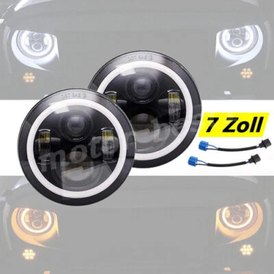 2x 7 Zoll LED Angel Scheinwerfer für Land Rover Defender Jeep VW T3 G Klasse