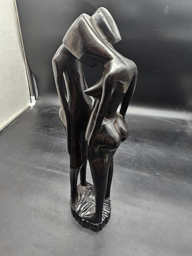 Handcarved Embracing Male Female LOVERS Ebony Wood Sculpture African - Picture 3 of 9