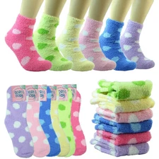3-10 Pairs Women Super Soft Cozy Fuzzy Winter Dots Slipper Socks 9-11 Ankle