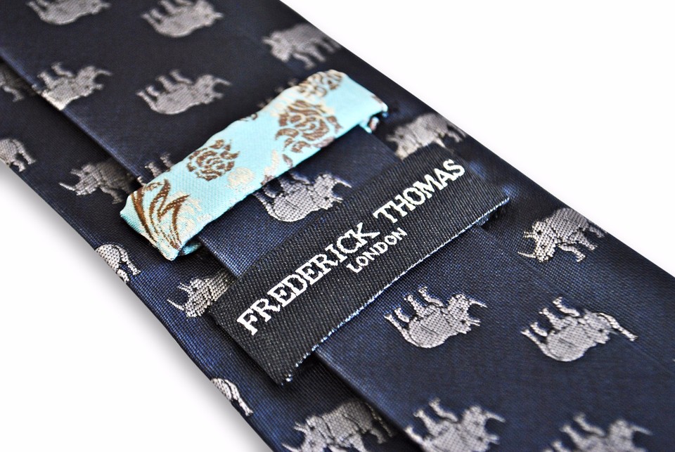 Frederick Thomas Navy Blue Tie With Kingfisher Embroidery And