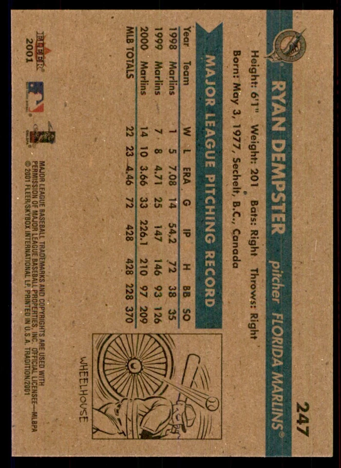 2001 Fleer Tradition Ryan Dempster Baseball Cards #247 - Image 2 of 2
