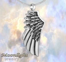 New Angel Wings Silver Urn Cremation Pendant Ashes Holder Memorial Necklace