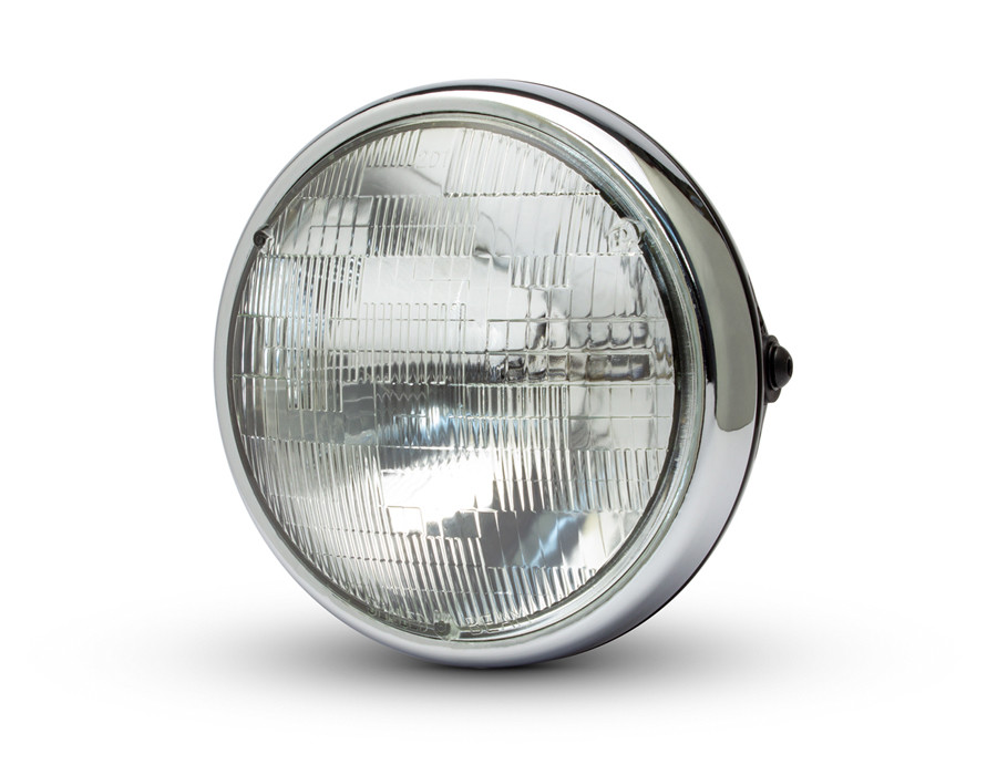 Motorbike 7.7"" Headlight Black Chrome 12V 55W Cafe Racer & Scrambler SHALLOW