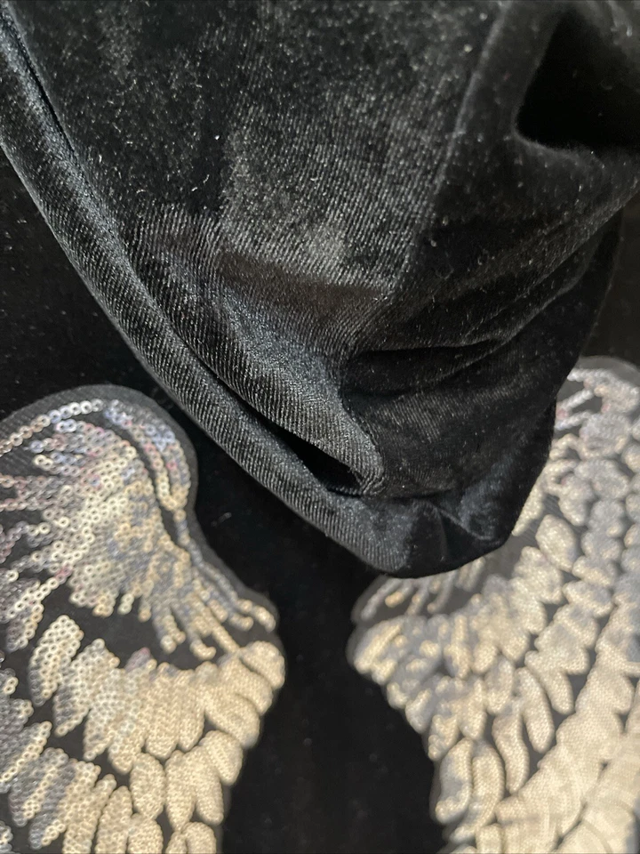 Sudadera con capucha de terciopelo con cremallera alas de ángel alas de lentejuelas plateadas cremallera ligera negra 3XL Foto 3 de 4