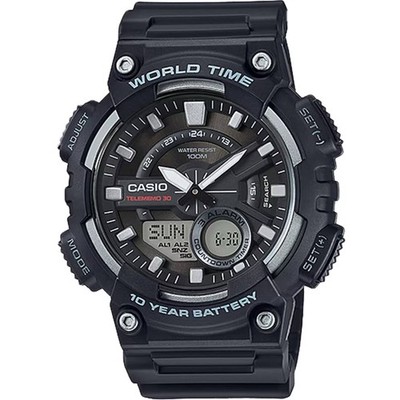 Casio Men's Watch World Time Black and Grey Ana-Digi Dial Strap AEQ-110W-1AV