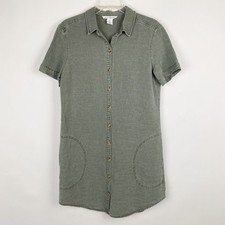 Lucky Brand Shirt Dress Women Small Grayish Green Linen Lyocell Short Sleeve