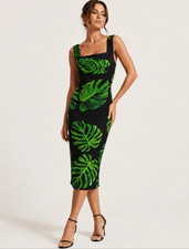 Dolce & Gabbana Silk Monstera Leaf Tropical Midi Dress Small