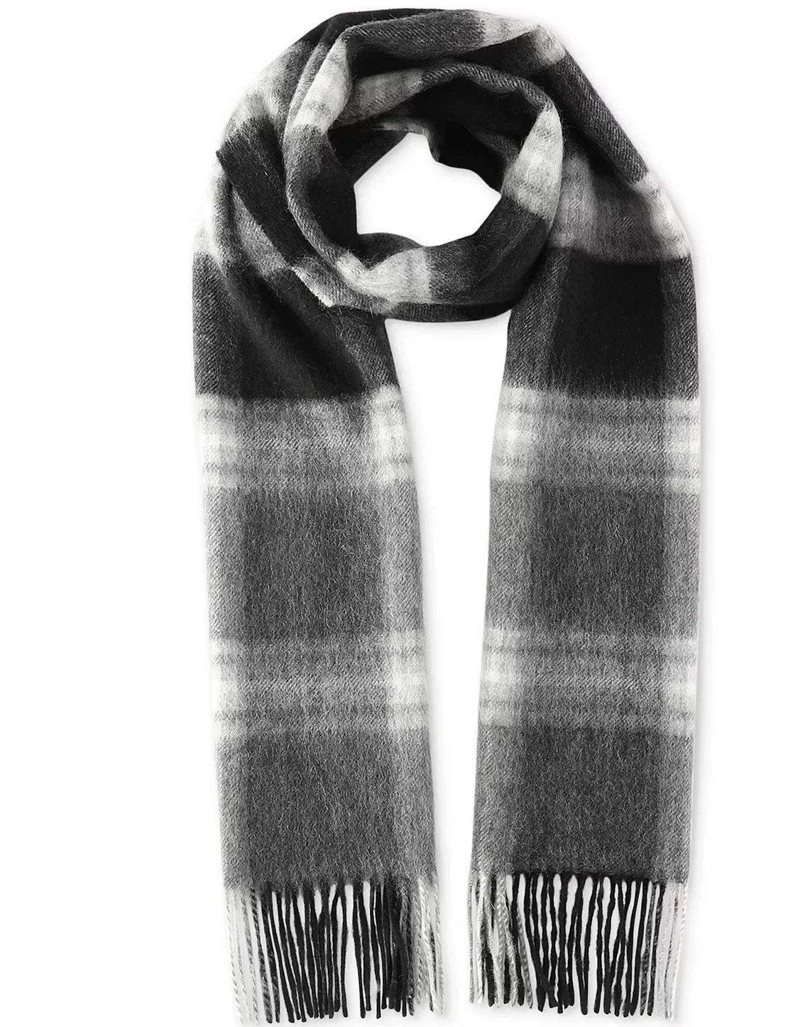 Club Room Men Maxwell Plaid 100% Cashmere Scarf Black/Gray One Size